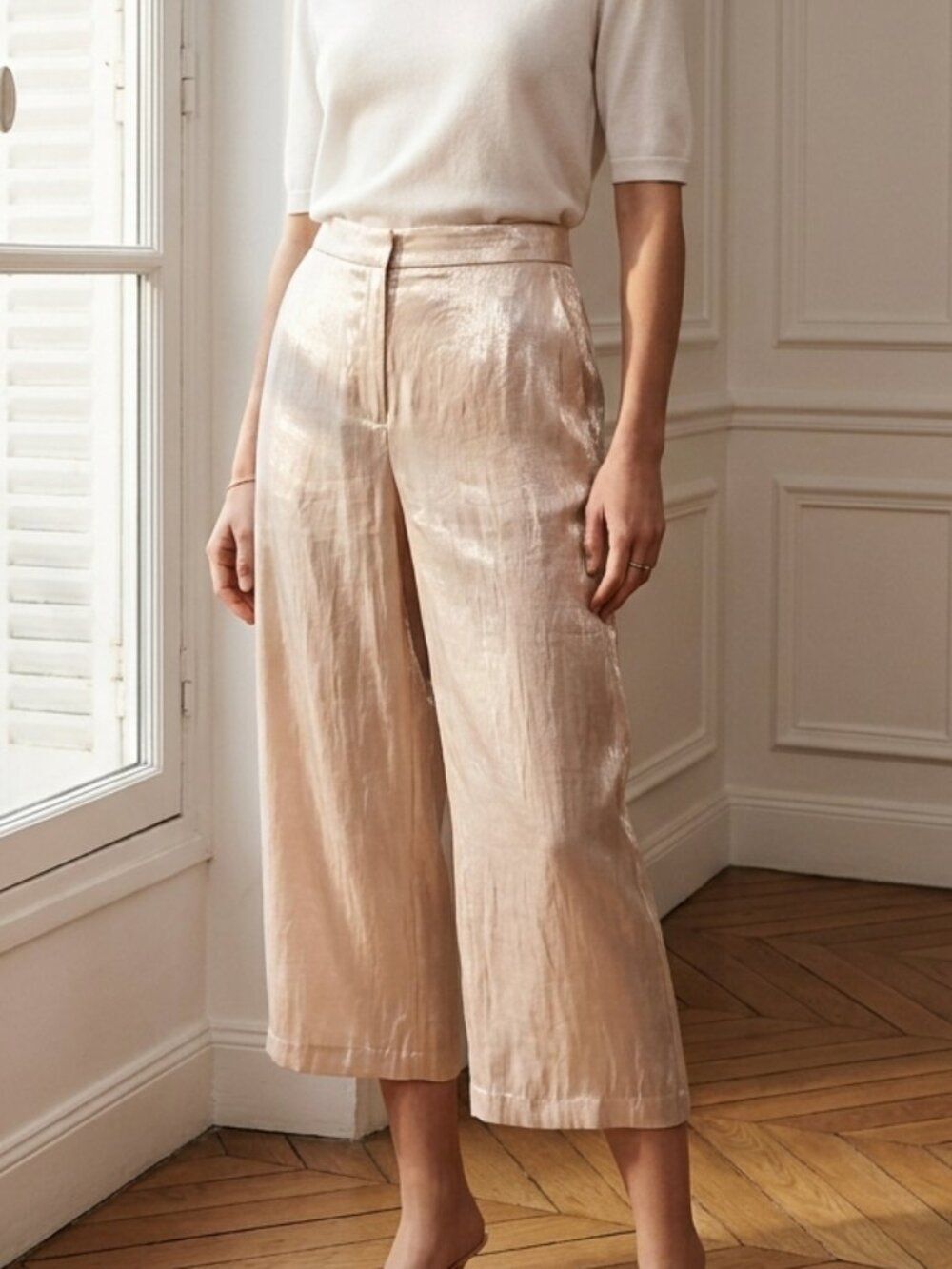H&M Champagne Shimmer Metallic Capri Pants | Women's Size 12